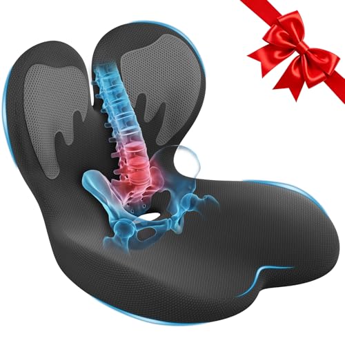 Car Seat Cushion with Lumbar Support for Long Driving Truck RV, Ergonomic Memory Foam Office Chair Cushion for Sciatica, Tailbone & Lower Back Relief, Ideal Gift for Drivers & Office Workers (White) - color: White