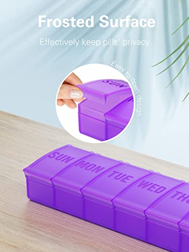 Large Pill Organizer Weekly, Barhon Vitamin Case Box Large Capacity Compartments, 7 Day Pill Containers for Medicine Supplements Fish Oil - color: Purple