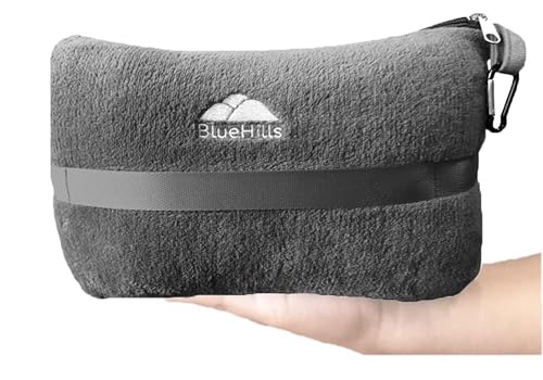 BlueHills Travel Blanket Pillow in Mini Soft Case Premium Plush Airplane Blanket Soft Bag Compact Pack with Luggage Belt and Backpack Clip Small Lightweight Traveling Plane Essentials - Grey Gray M01 - color: Gray-m01