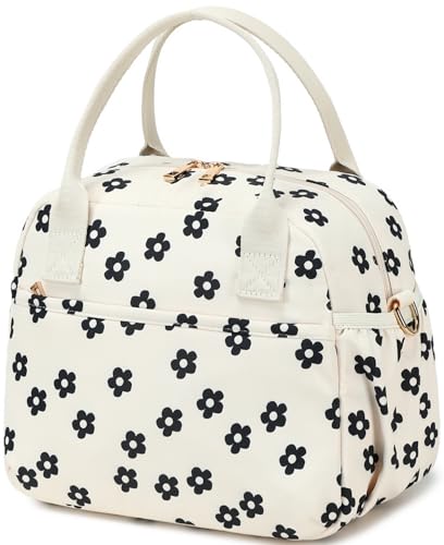 CAMTOP Lunch Box for Women Men Insulated Lunch Bag Lunch Tote Bag Leakproof Thermal Cooler Large Capacity for Travel Work School Picnic (Black Flower) - color: Black Flower, size: Medium