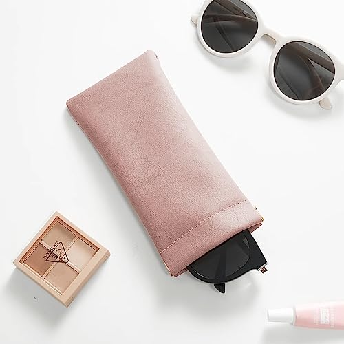 3 Pack Leather Eyeglasses Cases PU Soft Sunglasses Pouch Squeeze Top Portable Glasses Cases for Men Women - color: Pink Pink Pink