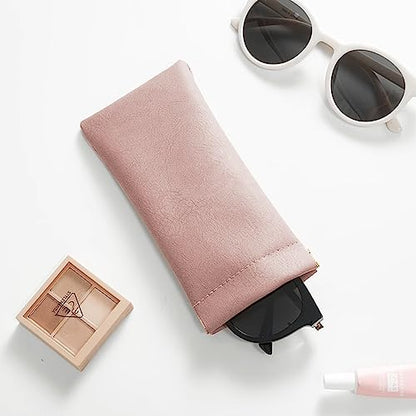 3 Pack Leather Eyeglasses Cases PU Soft Sunglasses Pouch Squeeze Top Portable Glasses Cases for Men Women - color: Pink Pink Pink
