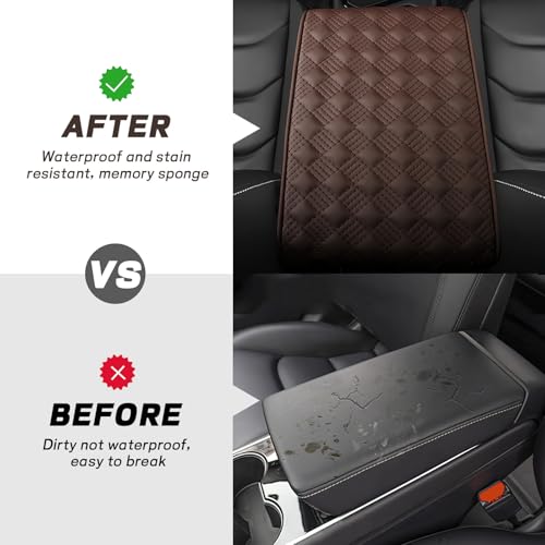 Car Armrest Cushion, 12.2"×8.3" Leather Auto Memory Foam Center Console Pad with Storage Pocket, Waterproof & Anti-Scratch Elbow Pillow Armrest Seat Box Protector, Universal Fit (Coffee) - color: Coffee