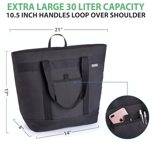 Jumbo Insulated Cooler Bag (Black) with HD Thermal Insulation - Premium, Collapsible Soft Cooler Makes a Perfect Insulated Grocery Bag, Food Delivery Bag, Travel Bag, Beach or Picnic Bags - color: Black