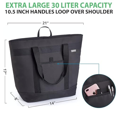 Jumbo Insulated Cooler Bag (Black) with HD Thermal Insulation - Premium, Collapsible Soft Cooler Makes a Perfect Insulated Grocery Bag, Food Delivery Bag, Travel Bag, Beach or Picnic Bags - color: Black
