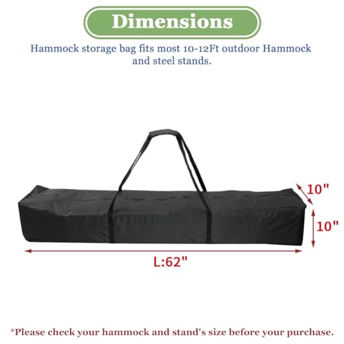Hammock Storage Bag, Waterproof Heavy Duty Hammock Cover Portable Hammocks Stand Carrying Bag - 62"L x 10"W x 10"H