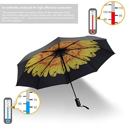 SY COMPACT Travel Umbrella - Windproof Automatic Compact Umbrella for Rain, Lightest 8-Rib, Small, Strong & Portable, Durable Grip, Fits Backpack & Car, Factory Direct (UV Available) - color: UPF-Flower yellow