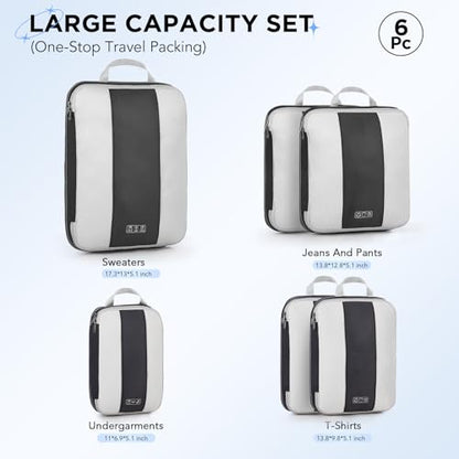 OlarHike 6 Set Compression Packing Cubes for Travel Essentials,Compressible Expandable Space Saver Bags for Organizing Clothes,Luggage Suitcase Garment Bags with Over 1000 pcs Mesh Holes(Black) - color: Black