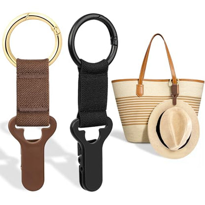 Niveaya Hat Clip for Travel on Bag - 2 Pack, Vacation Beach Cruise Essentials Accessory for Travel Handbag Backpack Luggage, Securely Hold to Keep Hat Shaped, Black+Brown - color: 2pcs Black+brown