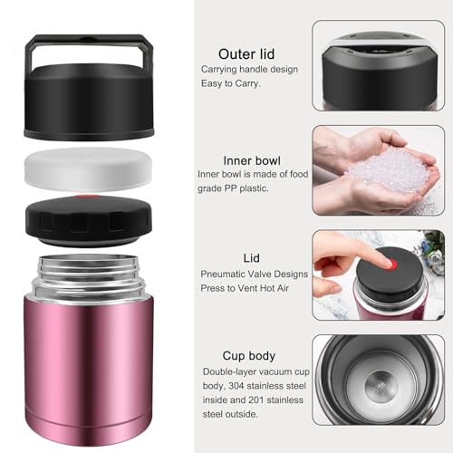 35oz Soup Thermos, Stainless Steel Thermos for Hot Food, Wide Mouth Food Thermos Jar, Insulated Lunch Container Leak Proof Vacuum Thermal Flask(rosered) - color: rosered-35oz