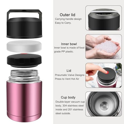 35oz Soup Thermos, Stainless Steel Thermos for Hot Food, Wide Mouth Food Thermos Jar, Insulated Lunch Container Leak Proof Vacuum Thermal Flask(rosered) - color: rosered-35oz