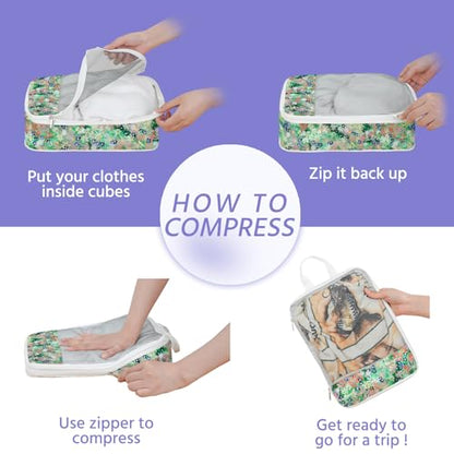 7 Pcs Compression Packing Cubes for Travel, Waterproof Suitcase Luggage Backpack Organizer with Toiletry Bag Travel Essentials for Women/Men-Flowers - color: Multi-Flowers