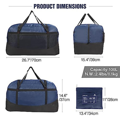 REDCAMP Foldable Travel Bag, Large Sports Bag, 75L/96L/100L, Lightweight Waterproof Tote Bag - color: Blue 100L
