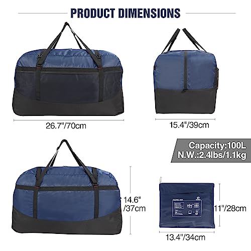 REDCAMP Foldable Travel Bag, Large Sports Bag, 75L/96L/100L, Lightweight Waterproof Tote Bag - color: Blue 100L
