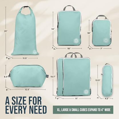 Large Compression Packing Cubes for Travel-Packing Cube Luggage Organizers 7 Piece Set for Checked Luggage-Ultralight, Expandable/Compression Bags by TRIPPED Travel Gear (DustyTeal/White) - color: DustyTeal/White