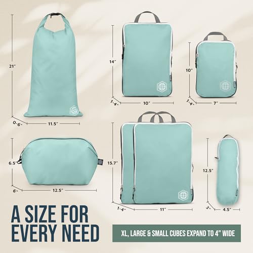 Large Compression Packing Cubes for Travel-Packing Cube Luggage Organizers 7 Piece Set for Checked Luggage-Ultralight, Expandable/Compression Bags by TRIPPED Travel Gear (DustyTeal/White) - color: DustyTeal/White