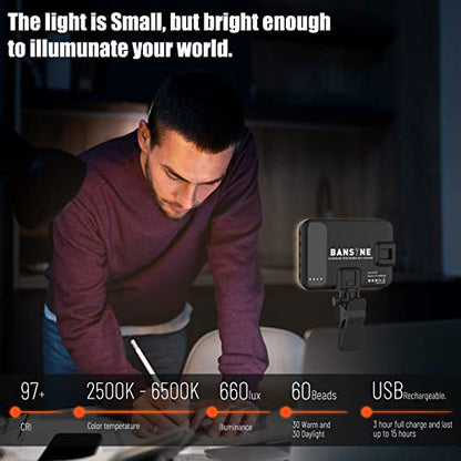 Selfie Light - BANSINE USB-Rechargeable LED Phone Light - Portable Photo Light with 97+ CRI, Up to 6500K Color Temperature for Selfie, Zoom Conference, Video, Makeup and Live Stream - color: Black