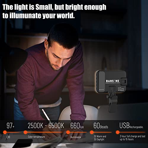 Selfie Light - BANSINE USB-Rechargeable LED Phone Light - Portable Photo Light with 97+ CRI, Up to 6500K Color Temperature for Selfie, Zoom Conference, Video, Makeup and Live Stream - color: Black