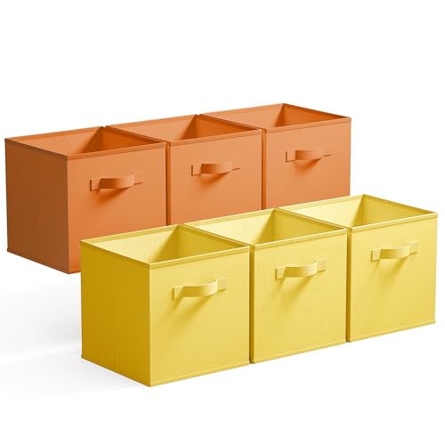 GRANNY SAYS 11 Inch Cube Storage Bins, Cube Storage Organizer, Fabric Storage Bins with Handle, Storage Cubes for Shelves, Closet, 3 Yellow & 3 Orange, 6-Pack - color: 3 Yellow & 3 Orange, size: 11 Inch-6 Pack