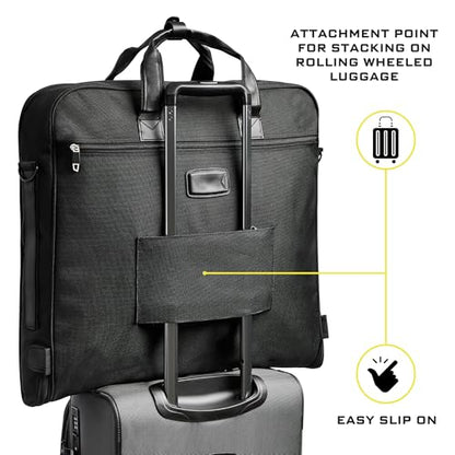 ZEGUR Premium Suit Garment Bag Carry On - Hangs 4 Suits - Travel & Business with Shoulder Strap and Laptop Compartment - color: Black