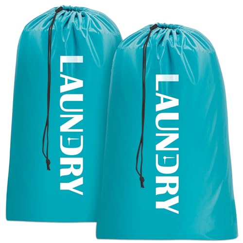 Sylfairy Laundry bags, 2 Pack Travel Laundry Bag for Dirty Clothes with Drawstring, Heavy Duty Laundry Bag for Traveling Camping, Easy Fit a Laundry Hamper or Basket Travel Essentials - color: Green+Green