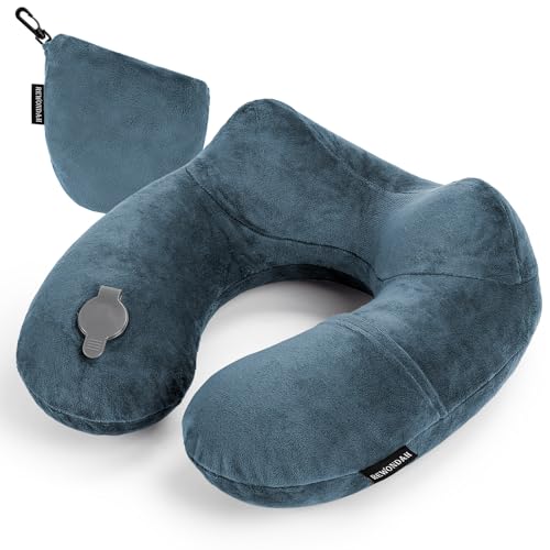 Rewondah Inflatable Travel Pillow for Sleeping Airplane - Inflatable Neck Pillow for Traveling on Plane with Washable Cover, Blow up Neck Travel Pillow for Airplanes, Cars - Portable and Comfortable - color: Green, size: M-Shape