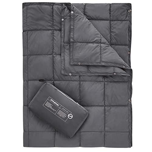 KingCamp Ultralight Camping Blanket, Packable Down Alternative Puffy Wearable Blankets Weatherproof Warm Package Quilt with Snap Buttons for Outdoor Hiking Travel Picnic Stadium (69" x 53", CHARCOAL) - color: Puretrail-darkgrey, size: 69" x 53"