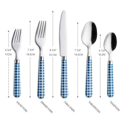 ANNOVA Silverware Set Stainless Steel Colorful Tableware Kitchen Flatware Set Utensils, Includes Dinner Knives, Forks, Spoons, Salad Forks & Dessert Spoons (Dark Blue/Checkered, 20 Pieces) - color: Dark Blue