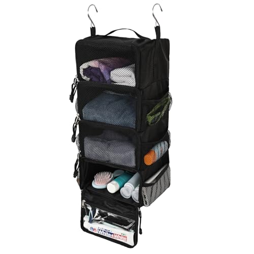 Surblue Travel Hanging Packing Cubes with 2 Hooks Hanging Shelves for Luggage Organizers Portable Compression 4 Shelf Closet Carry-on Suitcases Organizers, Small, Black - color: Black, size: S: 9.8*7.1*17.7 in