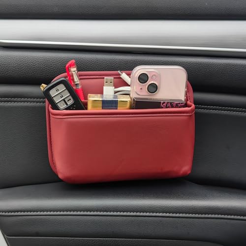 Driver's Car Storage Bag, Small Car Side Pocket Organizer for Car Seats, Doors and Consoles, PU Leather (Burgundy) - color: Burgundy