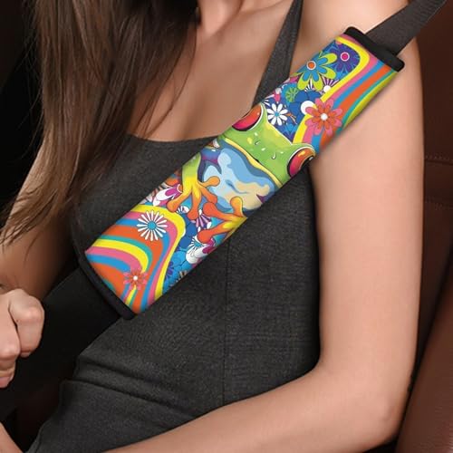 Cute Frog Car Seat Belt Pad Cover 2-Pack Soft Car Safety Seat Belt Strap Shoulder Pad Anti-Slip Shoulder Strap Protect Universal Fit Most Cars Women Men - color: Cute Hippie Flower Frog