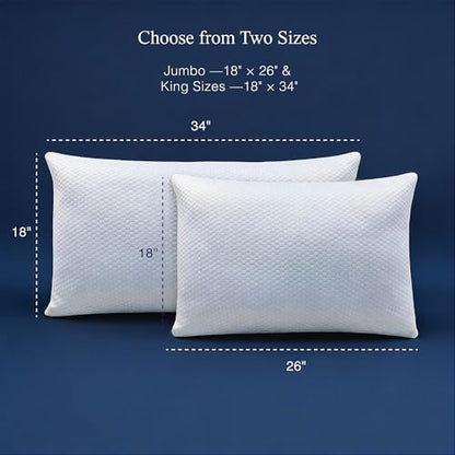 Blue Ridge Home Fashions Luxury Hotel Quality Cooling Pillows Queen Size Set of 2, Soft Medium 500 Thread Count Damask Stripe Embroidered 100% Cotton Cover, Down Alternative - size: Queen Size Set of 2