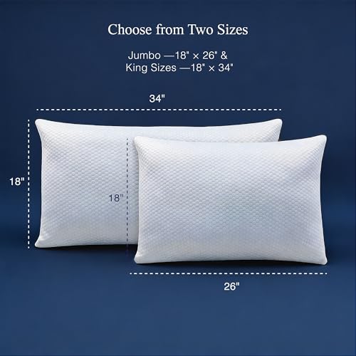 Blue Ridge Home Fashions Luxury Hotel Quality Cooling Pillows King Size Set of 2, Soft Medium 500 Thread Count Damask Stripe Embroidered 100% Cotton Cover, Down Alternative - size: King Size Set of 2