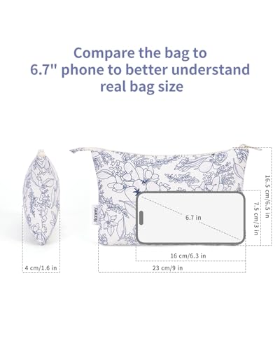 Narwey Small Makeup Bag for Purse Travel Makeup Pouch Cosmetic Bag Zipper Pouch Bags for Women (Navy Blue Flower) - color: Navy Blue Flower