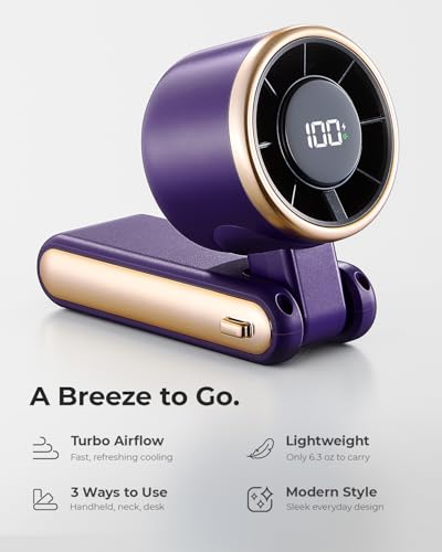 Portable Handheld Turbo Fan - 5 Gear High Speed 4000mAh Rechargeable Mini Personal Hand Fan Blow Cold Air, Battery Operated Travel Essentials, Beach Vacation, Gifts for Women, Men (Purple) - color: Purple