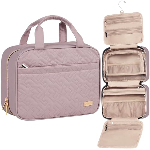 NISHEL Travel Toiletry Bag for women, Portable Hanging Organizer for Travel-Sized Shampoo, Conditioner, Brushes Set, Makeup Accessories, Medium Size, Peach Pink - color: Peach Pink, size: Medium