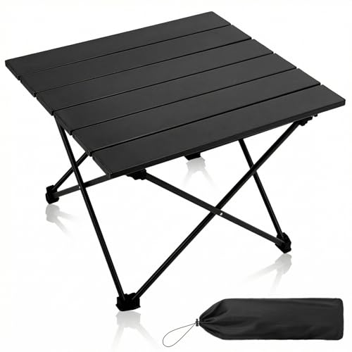 MOON LENCE Ultralight Folding Camping Table, Compact,Portbale with Carry Bag, for Outdoor Cooking, Picnic, Camp, Boat, Travel (Pure Black - S) - color: Pure Black, size: Small