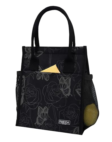 Fmeida Insulated Lunch Bag Women, 6.75L Small Lunch Bags with Multiple Pockets, Reusable Thermal Cooler Tote for Work, Office, Picnic, Travel | Hook and Loop Closure, Butterfly - color: Butterfly, size: S | 6.75L | Hook & Loop