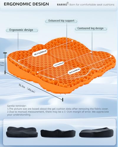 Enlarged 19.7" Gel Seat Cushion, Egg Gel Chair Pads for Wheelchair Pressure Coccyx Sciatica Pain Relief, Cooling Desk Seat Cushion for Kayak, Car, Office Chair Long Sitting[Orange] - color: Orange, size: 19.7*16.1*3.5in