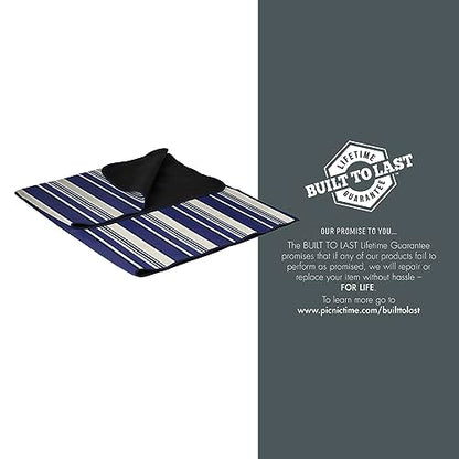 PICNIC TIME Outdoor Picnic Blanket Tote, 59"x51" Foldable Beach & Camping Blanket with Soft Fleece, Water-Resistant Bottom, Adjustable Strap & Zippered Pocket (Blue Stripe, Navy Flap) - color: Blue With Stripes