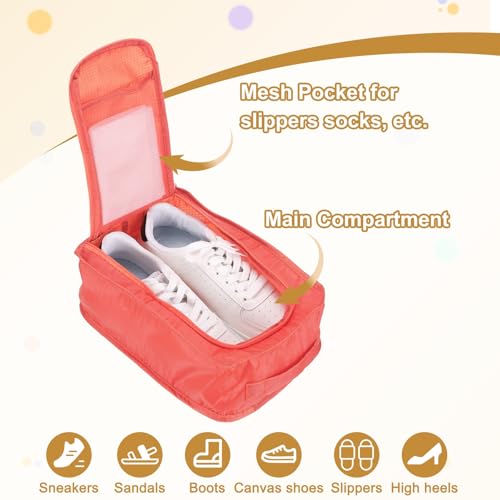 Foldable Travel Shoe Bag, Waterproof Shoe Pouches Organizer with Handle Travel Packing Cubes -Fitting for Storing (Sneakers/Sandals/Fitness Shoes) 2 Pcs & Pink/Light Blue - color: Pink/Light Blue