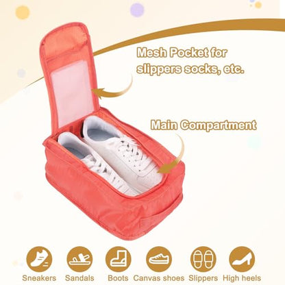 Foldable Travel Shoe Bag, Waterproof Shoe Pouches Organizer with Handle Travel Packing Cubes -Fitting for Storing (Sneakers/Sandals/Fitness Shoes) 2 Pcs & Pink - color: Pink