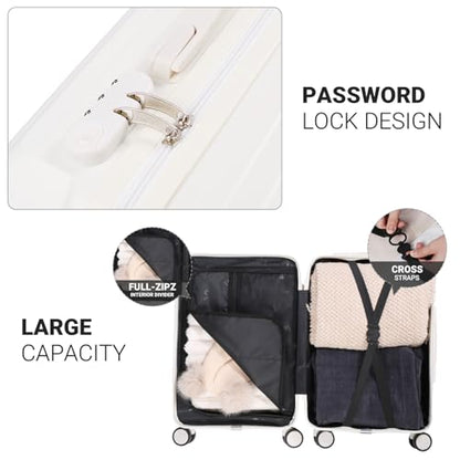 Carry-on Luggage with Cup Holder & USB Charging Port, Hard Side Luggage with Spinner Wheels, Lightweight Luggage for Travel, Business (White, Carry-On 20-Inch) - color: White