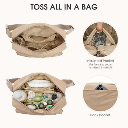 G4Free Small Diaper Bag for Baby Girl and Boy, Mini Sling Diaper Bag Fanny Pack with Portable Changing Pad - color: Khaki