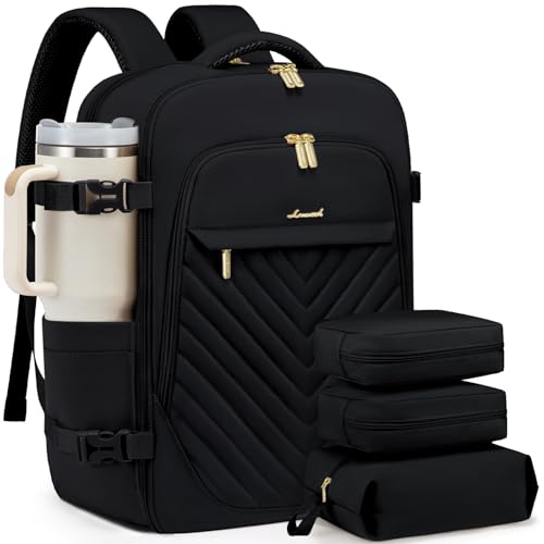 LOVEVOOK Travel Backpack for Women, TSA Personal Item Travel Bag fits 18" Laptop, Carry On Backpack for Weekender Business Hiking, Black - color: Black, size: 18 Inch-4Pcs