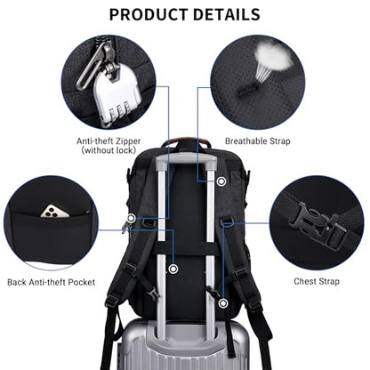 WITZMAN Canvas Travel Backpack for Men Multiple Pockets Fit 16 inch Laptop Backpack Carry-on Airline Approved(A8025 Black) - color: Black
