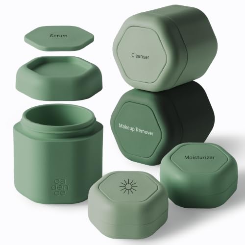 Cadence Capsules - Core Skincare Set, Green Gradient - Five Containers with Magnetic Lids - 100% Leak Proof & TSA Approved for Travel and Carry On, 2 Small (0.56oz) & 3 Medium (1.32oz) - color: Evergreen, size: Core Set