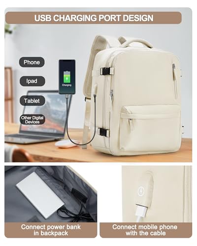 VGCUB Lightweight Travel Backpack for Women Men,Carry on Backpack Flight Approved Luggage,Water Resistant Laptop College Work Backpack Personal Item Daypack Bookbag Mochila de Viaje,Beige - color: Beige, style: X-large