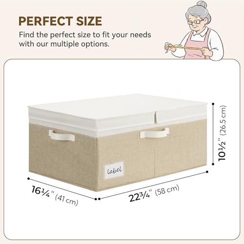 GRANNY SAYS Decorative Storage Boxes with Lid, Large Storage Bins with Label, 63L Fabric Storage Bin for Clothes, Toy Storage Chest, Memory Keepsake Box, White/Khaki - color: White/Khaki, size: Extra Large - 1 Pack