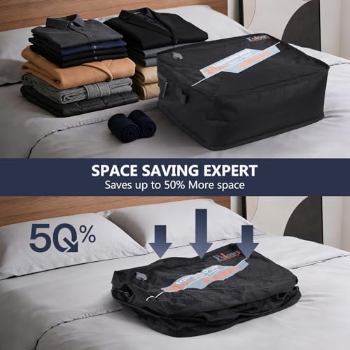 Fuloon Space Saver Vacuum Storage Bags, 20-Inch Travel Compression Bags for Air Travel, Business Trip, Carry-On Suitcases & Backpack, Black (2 Pack, With Pump) - size: 2 Pack With Pump